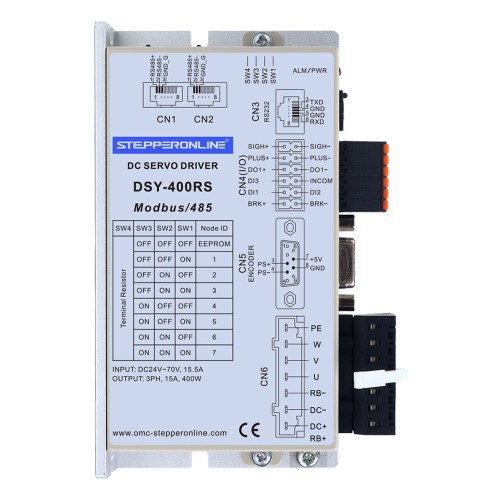 DSY 시리즈 400W RS485 DC 서보 모터 24-70VDC 1.27Nm 3000rpm 17비트 증분형 인코더 IP65 - DSY-RS400L2A2-M17S | StepperOnline