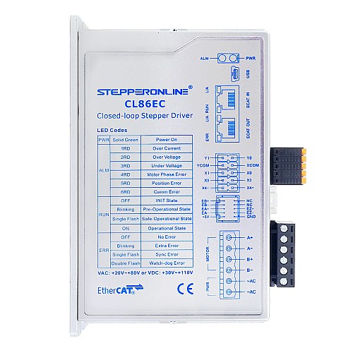Y 시리즈 EtherCAT 클로즈드 루프 스테퍼 모터 드라이버 0-8.5A 20-80VAC/30-110VDC Nema 34 스테퍼 모터용 - CL86EC | StepperOnline