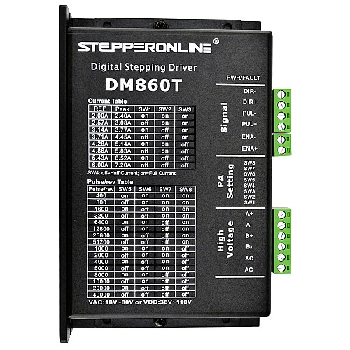 Nema 34 모터용 디지털 스테퍼 드라이버 2.4-7.2A 18-80VAC 또는 24-110VDC - DM860T | StepperOnline