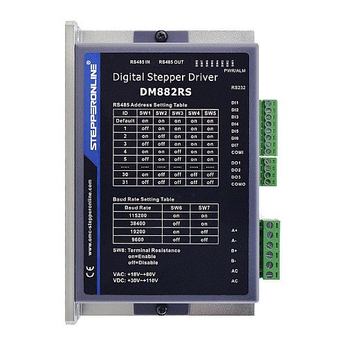 Nema 34 스테퍼 모터용 Modbus RS485 스테퍼 드라이버 0.1-8.2A 18-80VAC 또는 30-110VDC Nema 34 스테퍼 모터용 Modbus RS485 스테퍼 드라이버 0.1-8.2A 18-80VAC 또는 30-110VDC