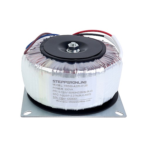500VA 단상 토로이달 변압기 120VAC ~ 220VAC 2.27A 50/60Hz - TR500-A220-A120 | StepperOnline